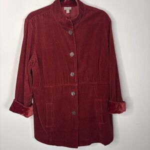 J. Jill Wide Wale Corduroy Jacket Velvet Trim Large Petite Red Barn Chore Coat